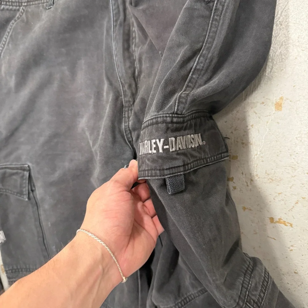 Harley Davidson Cargo Pants Black Faded Embroidered Wide Leg 36 x 32‎